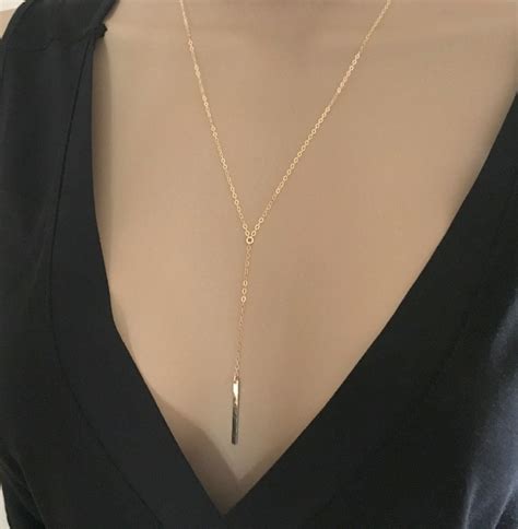 Dainty Lariat Necklace Delicate Y Necklace Gold Sterling Etsy