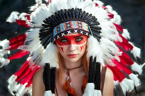 Face Model Women Headdress Lipstick Native American Hd Wallpaper