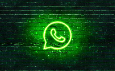 Download Wallpapers Whatsapp Green Logo 4k Green Brickwall Whatsapp