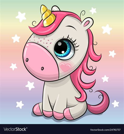 Cute Cartoon Unicorn Isolated On A Rainbow Background Download A Free