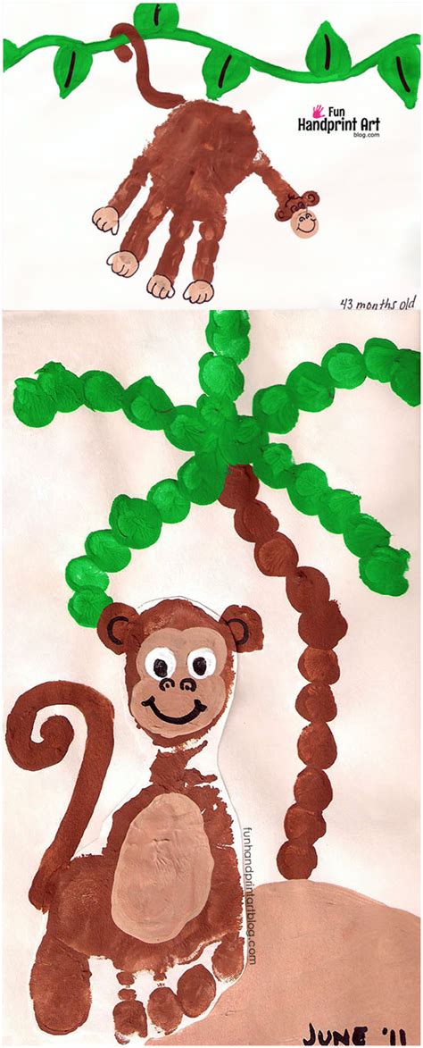 Footprint Monkey Craft And Fingerprint Palm Tree Fun Handprint Art