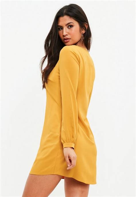 Mustard Yellow Long Sleeve Shift Dress Missguided