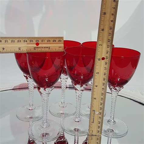 Sasaki Crystal Coronation Ruby Red Wine Glasses Set Of 6 Hand Blown
