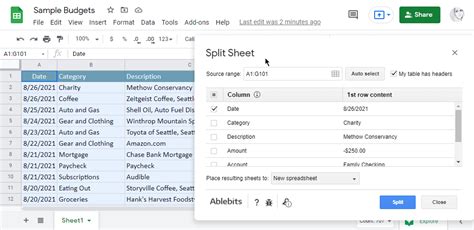 Split A Google Table Or File Into Multiple Google Sheets Or
