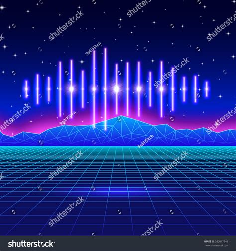 Retro Gaming Neon Background With Music Wave Stock Vector