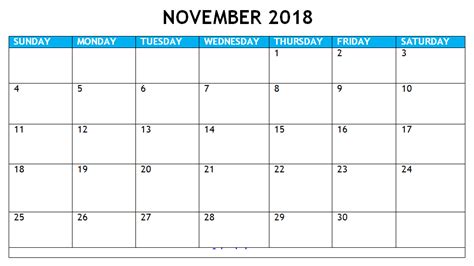 Online November 2018 Blank Calendar Calendar Printables Excel