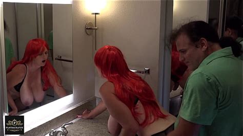 Wife In Redhead Wig Fucked In Bathroom With Mirror Reflections Of Her