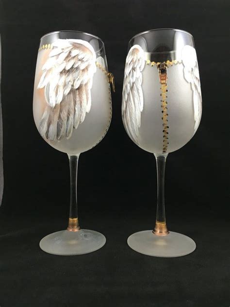 Angel Wing Wine Glasses White Zipper Set Of Two Unique Wine Glasses Hand Painted Diy