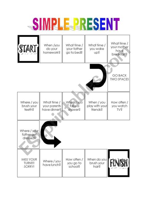 Board Game Simple Present Esl Worksheet By Beatrizr
