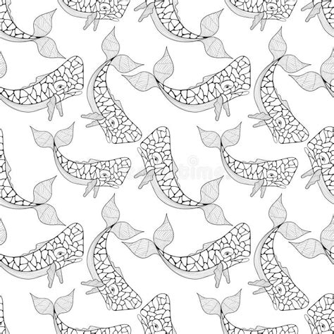 Azores Sperm Whale Seamless Pattern In Zentangle Style Freehand Stock