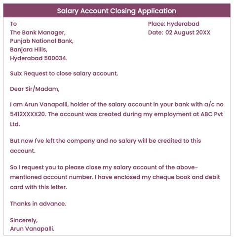 Bank Account Close Application Letters In English