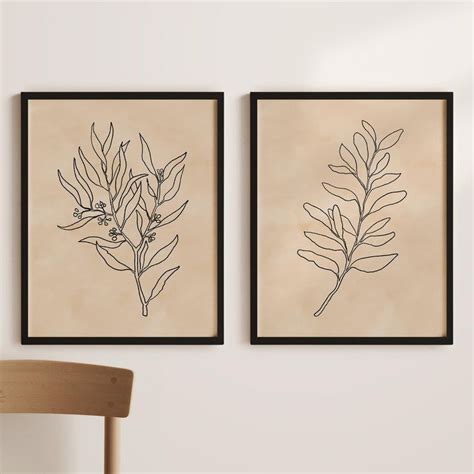 Botanical Print Set Of 2 Set Of 2 Botanical Prints Line Art Etsy In