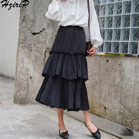 Hzirip 2019 New Summer Skirts Elegant Ruffles Skirt Solid 2 Colors Women High Waist Skirt All