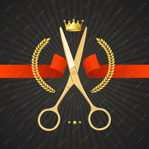 Premium Vector Scissors Barber Concept Golden Scissors Cut The Red