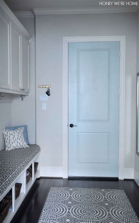 If you are painting the trim, remove the painter's tape and wait for the walls to dry before applying tape to the walls. Painted Mudroom Door - Sherwin Williams Comfort Gray ...