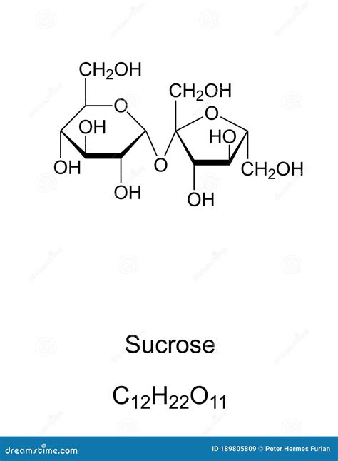 Sucrose Common Sugar Chemical Structure And Formula Stock Vector