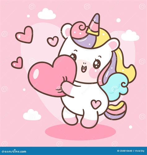 Cute Unicorn Vector Pegasus Hug Heart Pony Cartoon Pastel Background