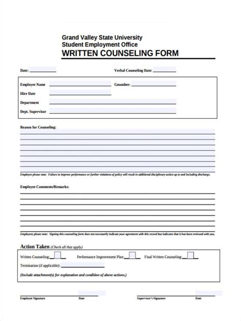 Printable Employee Counseling Form Printable Forms Free Online