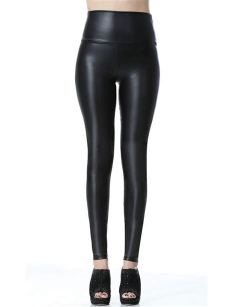 everbellus black faux leather leggings high waist pants for women