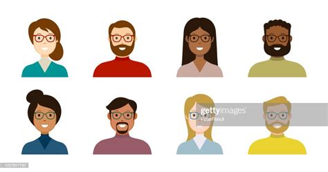 People Avatar Icon Set Profile Diverse Faces For Social Network Vector Abstract Illustration