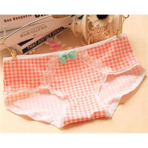 Plaid Panties Women Lace Underwear Lovely Panties Bow Women Solid