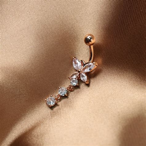 G L Steel Cz Butterfly Belly Button Ring Butterfly Navel Etsy