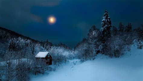 Wallpaper Building Winter Snow Night Forest 1920x1098 Goodfon