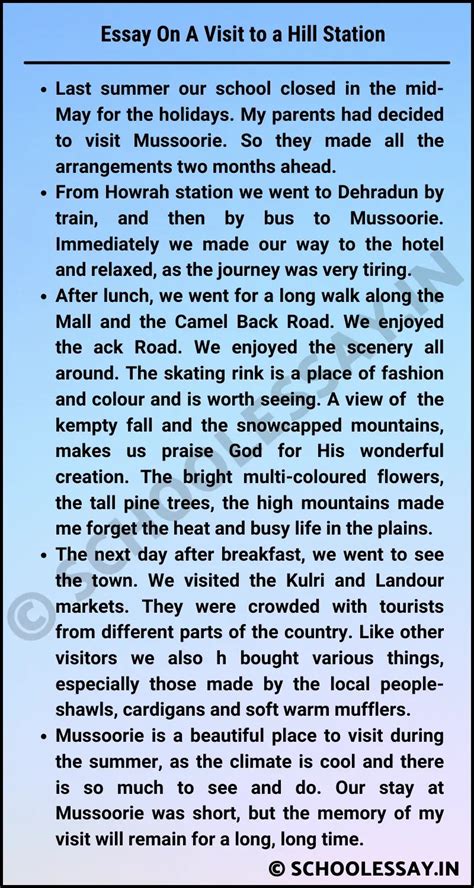 Essay On A Visit To A Hill Station With Pdf