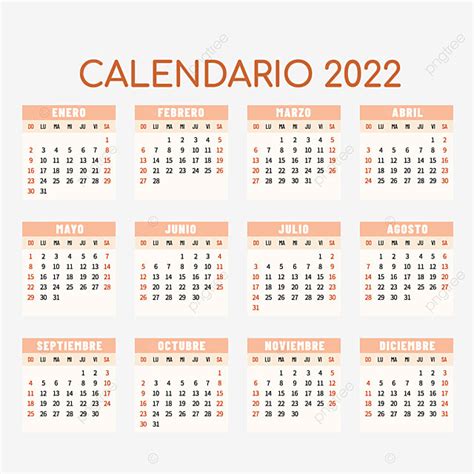 2022 년 스페인어 달력 2022 일력 스페인의 Png 일러스트 및 벡터 에 대한 무료 다운로드 Pngtree