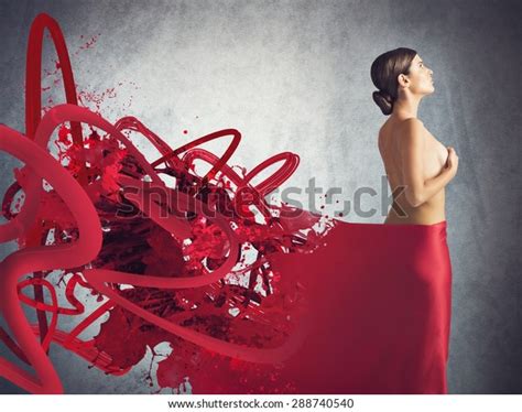Naked Woman Covered Red Veil 스톡 사진 Shutterstock
