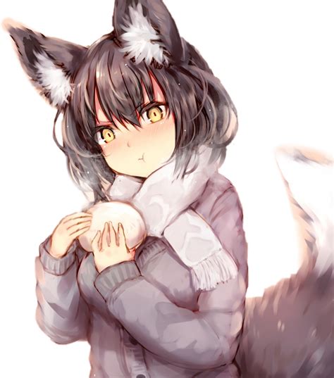 Wolf Cute Anime Girl With Brown Hair