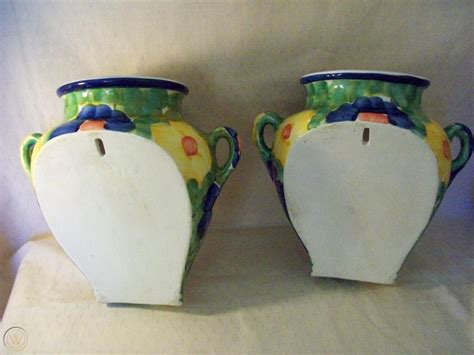 Matching 2 Of Planters Ceramic Wall Hanging Flower Design Vases Spanish