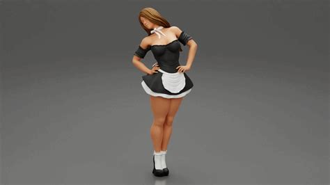3d File Beautiful Sexy Woman In Maid Clothes Posing 3d Print Model 🫦・3d Printer Design To