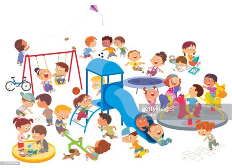 Happy Kids Having Fun On The Playground High Res Vector Graphic Getty