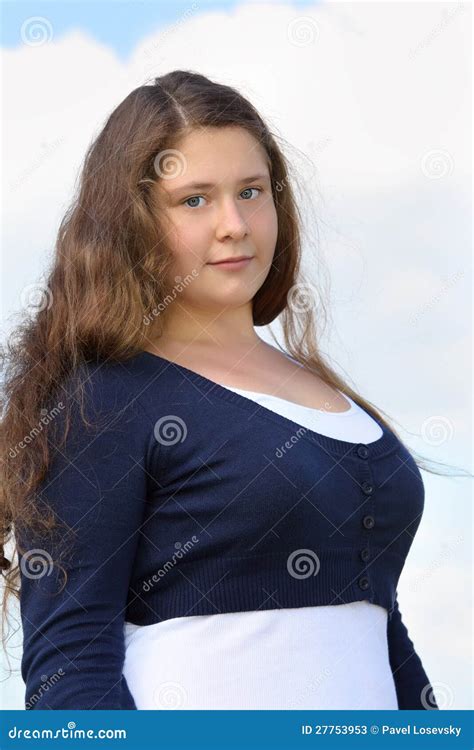 Beautiful Fat Girl Looks At Camera Stock Image Image Of Horizontal