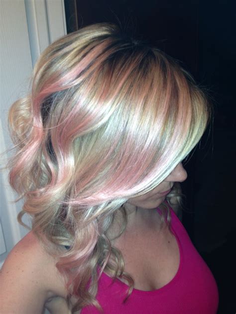 Pastel Pink Coral Highlights Blonde Hair Hair