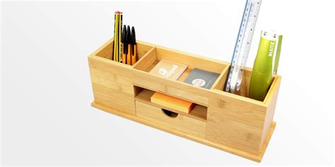 Desk Tidy Wide Stationery Organiser Bamboo Stationery Box Made By Woodquail Wooden Desk