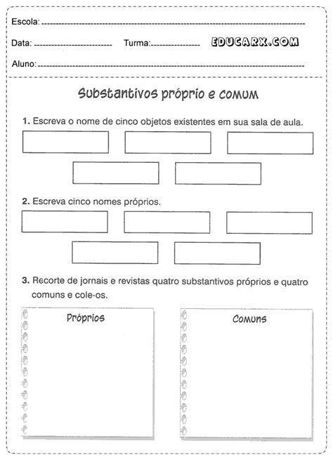 Atividades com substantivos comum e próprio