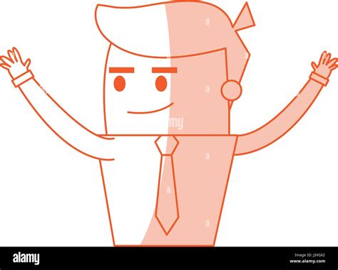 Red Silhouette Image Half Body Cartoon Business Guy With Hands Up Stock