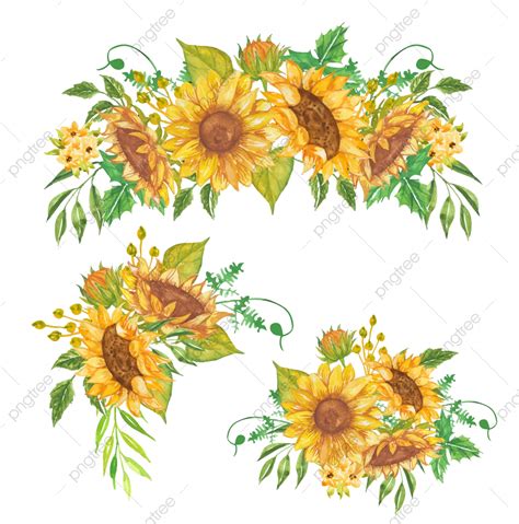 Set Of Floral Arrangement Watercolor Sunflower Yellow, Yellow, Nature, Watercolor PNG and Vector ...
