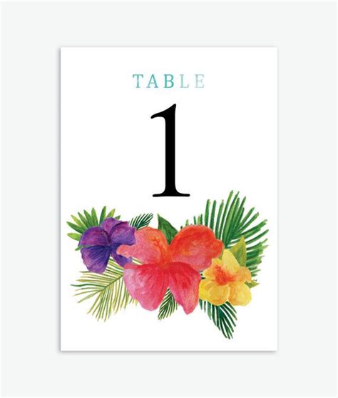 5x7 Tropical Watercolor Floral Wedding Table Numbers 1 10 Etsy
