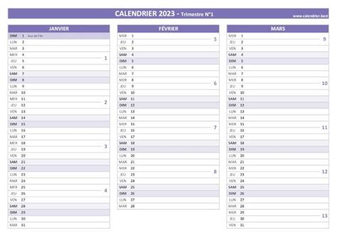 Calendrier 2023 Trimestriel à Imprimer