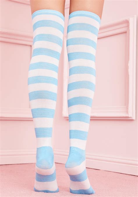 sugar thrillz blue and white striped knee high socks dolls kill