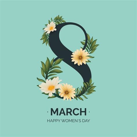 Free Vector Realistic Womens Day 8th March With Flowers And Leaves