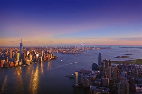 Nyc And Jersey City Aerial Skyline View At Sunset Stock Image Image