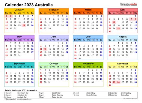 Australia Calendar 2023 Free Printable Excel Templates