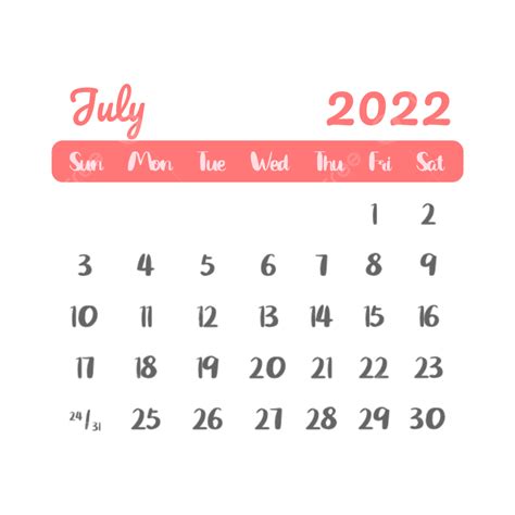 Gambar Juli 2022 Bulan Juli Png Kalender July 2022 Juli 2022 Png