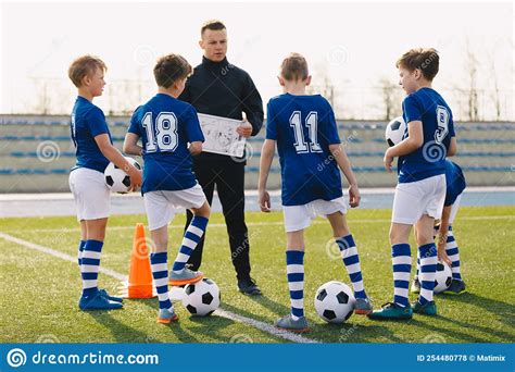 Football Coach Coaching Children Young Coach Teaching Kids On The