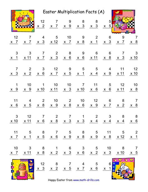Some kindergarten children will find the grade one worksheets useful as will some. Easter Multiplication Facts to 144 (A)