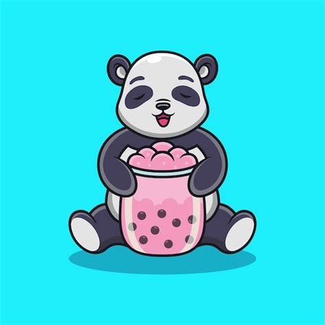 Panda Con Dibujos Animados De Té De Burbujas Ilustración De Icono De